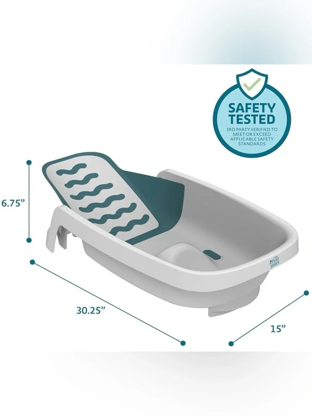 Adjustable White and Teal Baby Bath Tub with Recline Support